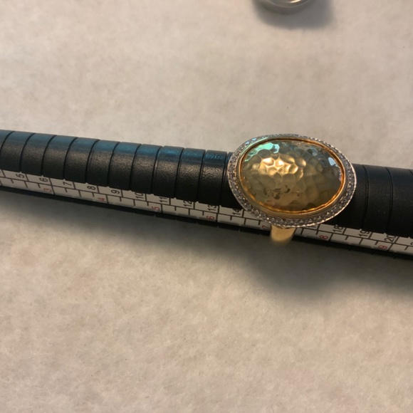 14KT Oval Hammered Gold, Diamond Halo Ring Size 7 Total 5 Grams - Picture 8 of 16